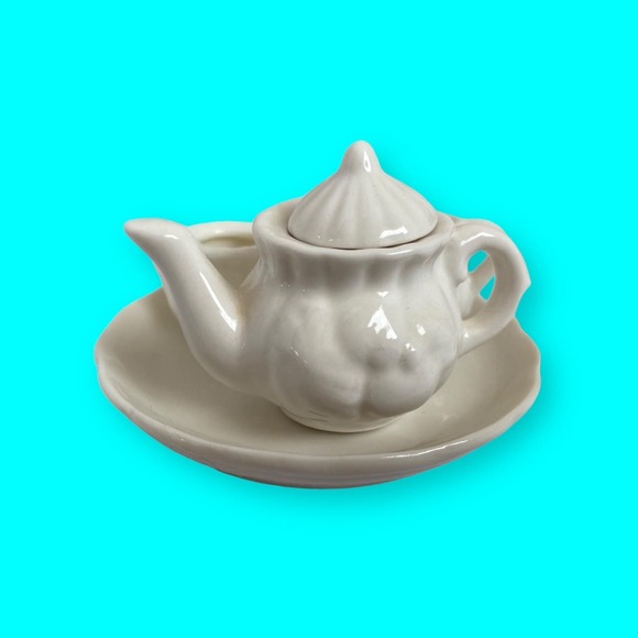 Doll Dishes, Doll Tea Set, Toy Dishes, Tiny Dishes, Roses, 5 pieces White 2” T - Picture 6 of 9